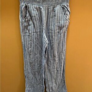 Casual Blue Stripe Women’s Linen-Blend Pants